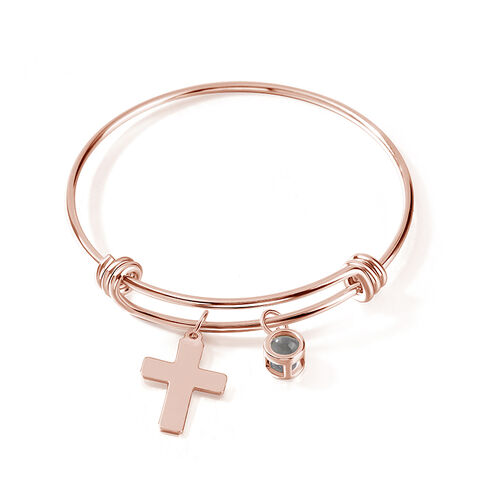 Personalized Projection Photo Bracelet with Cross Charm for Her