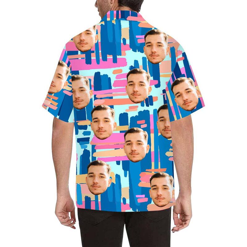Custom Face Colorful Stripes Men's All Over Print Hawaiian Shirt