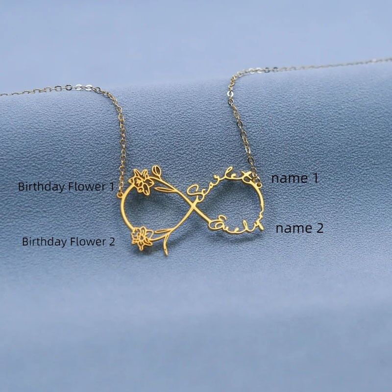 Personalized Name Necklace with Birthflowers Stylish Style for Birthday