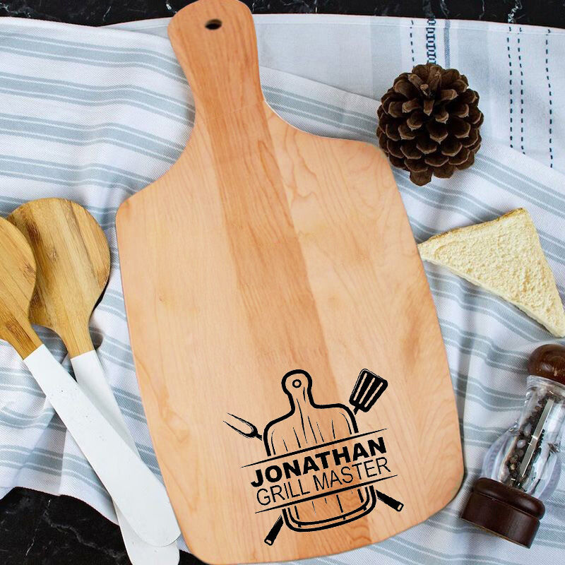 Personalized Name Charcuterie Board with Fork Pattern Interesting Gift for Him "Grill Master"