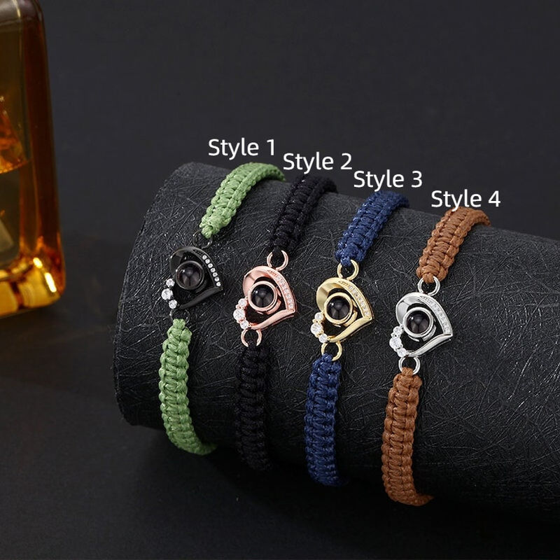 Personalized Projected Picture Bracelet Braided Rope With Love Pendant Warm Gift For Christmas