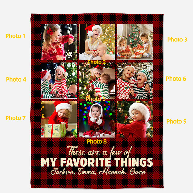 Personalized Photo Blanket with Custom Name And Plaid Background Pattern Beautiful for Family "My Favourite Things"