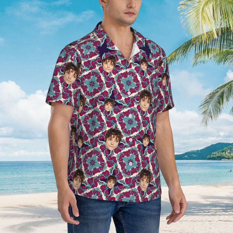 Camicia stampata personalizzata a maniche corte Aggiungi foto del viso Regalo per le vacanze per marito