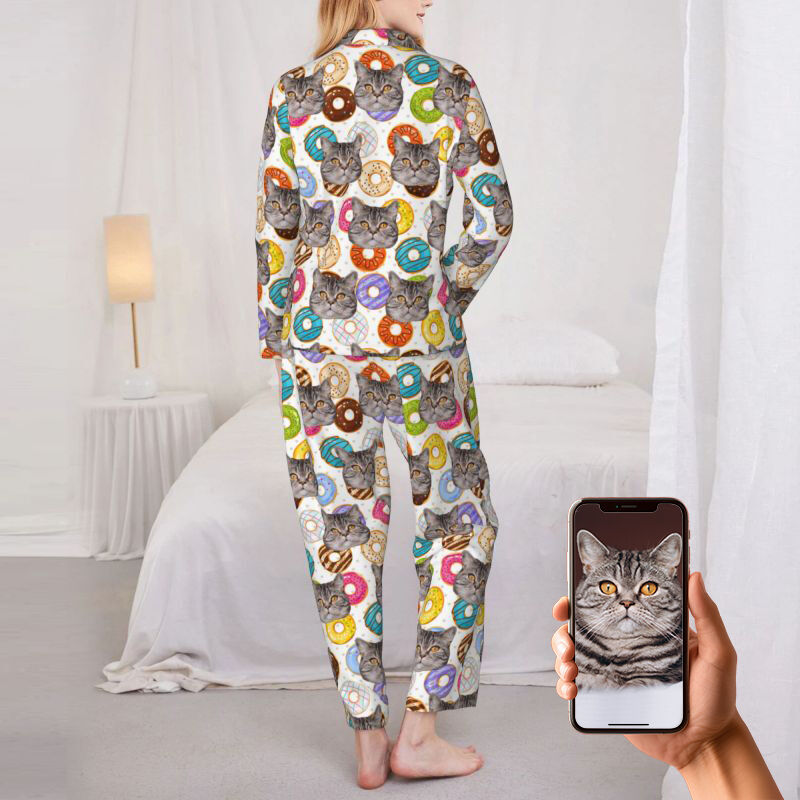 Pyjama personnalisé avec photo d'animal de compagnie personnalisée, motif de beignets colorés, cadeau attrayant pour les amoureux des animaux