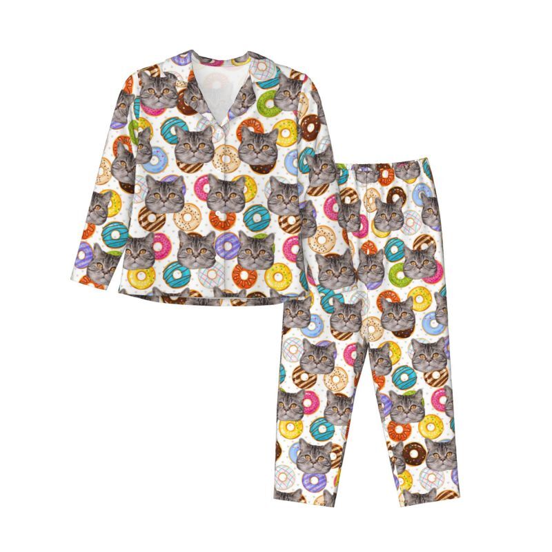 Pyjama personnalisé avec photo d'animal de compagnie personnalisée, motif de beignets colorés, cadeau attrayant pour les amoureux des animaux