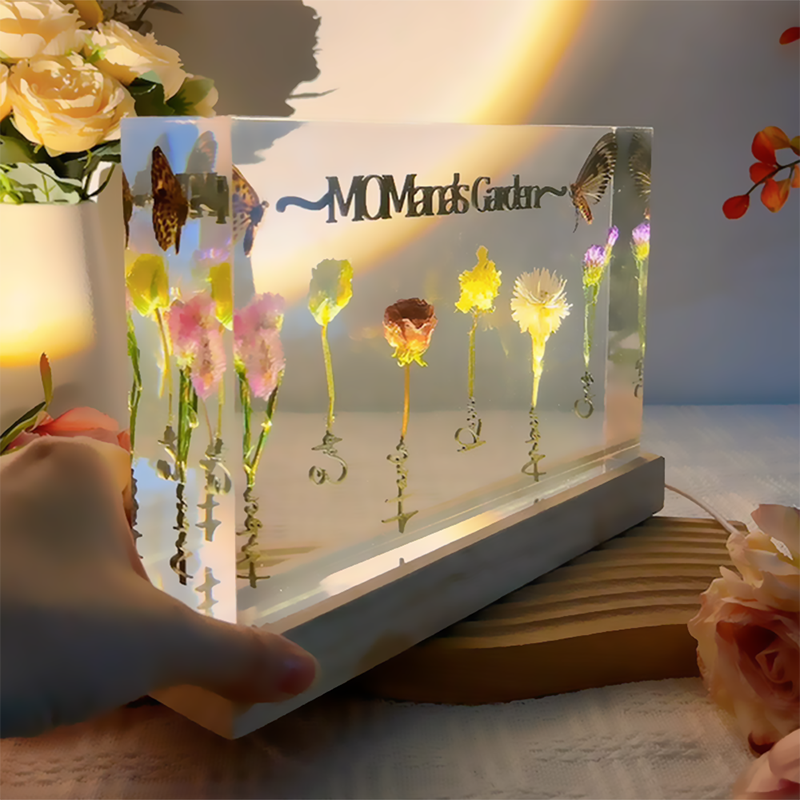 Personalisierte Name Resin Holz Lampe mit individuellen Geburt Blumen Bestes Geschenk für Mama