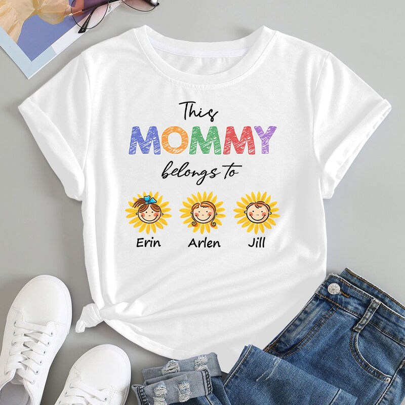 Personalized T-shirt This Mom Belongs To Kids Custom Sunflower Design Perfect Mother's Day Gift