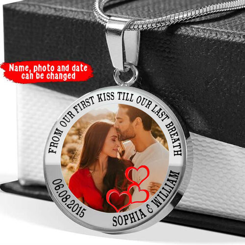 "From Our First Kiss Till Our Last Breath" Personalized Couple Memorial Photo Necklace