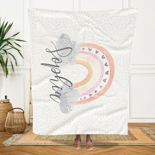 Watercolor Paint Rainbow Clouds with Personalize Name Blanket