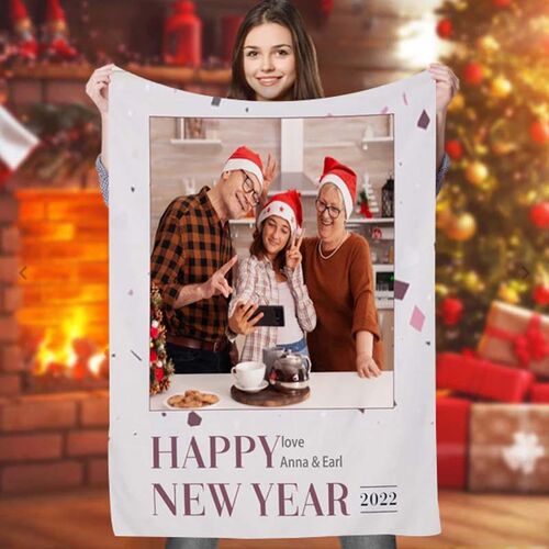 Personalized Happy New Year Custom Photo Blanket for Family