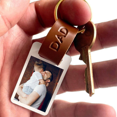 Personalisierter Mini-Foto Leder Schlüsselanhänger für Papa
