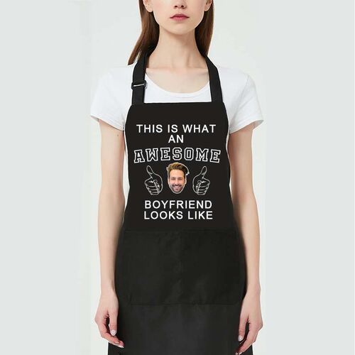 Custom Picture Apron Cool Gift for Boyfriend "This Is What An Awesome Boyfriend Looks Like"
