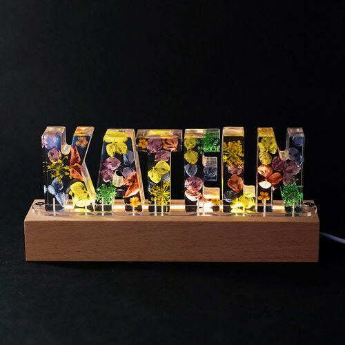 Personalisierte Bunte Hortensie Getrocknete Blumen Harz Name Brief Lampe