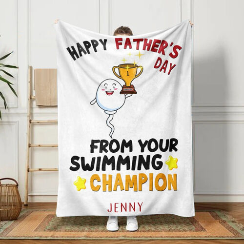 Personalized Name Blanket with Trophy Pattern Great Gift for Dad "Happy Father's Day"