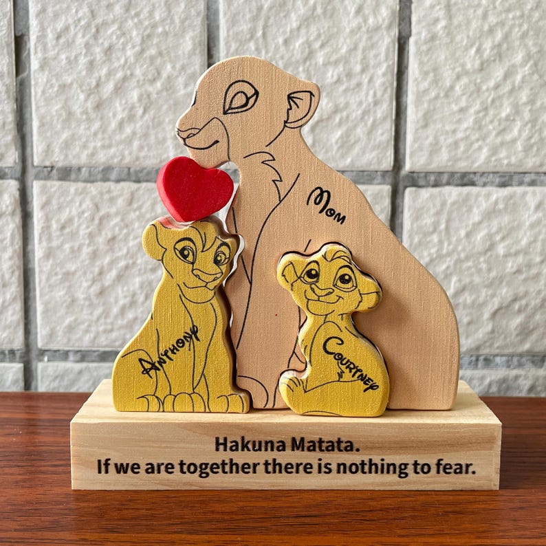 Puzzle en bois personnalisé de la famille Lion, cadeau chaleureux pour les mères célibataires