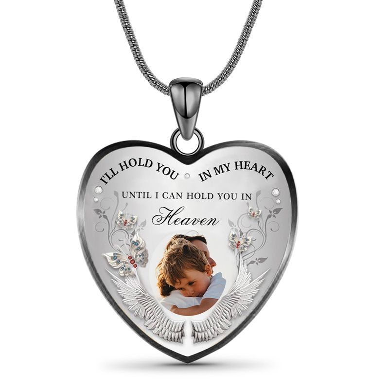 Collar conmemorativo de novios con foto de círculo personalizada en forma de corazón