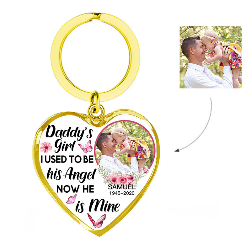 "I Used To Be His Angel Now He Is Mine" Unique Personalized Memorial Keychain
