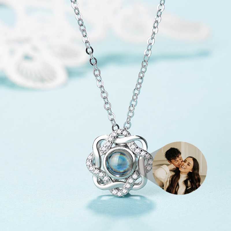 Sterling Silver Personalized Photo Projection Love Necklace Gift With  Entwined Love