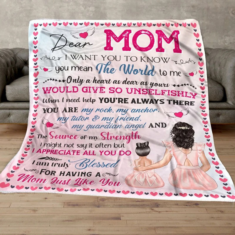 Personalized Flannel Letter Blanket Pink Cartoon Pattern Blanket Gift from Daughter for Mom