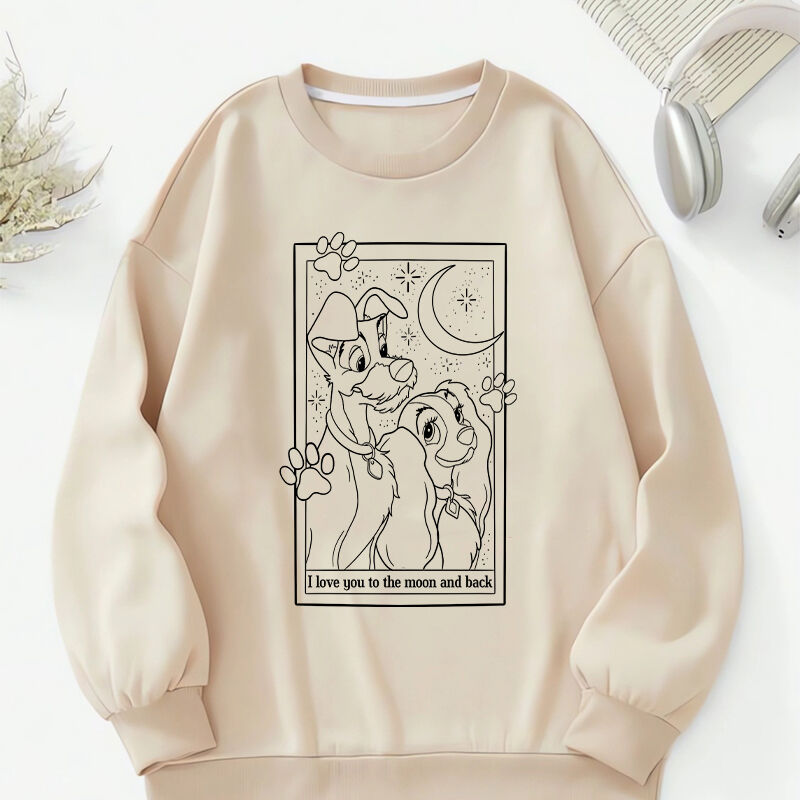 Personalized Sweatshirt Lady and The Tramp Moon Light Design with Custom Words Gift for Couple