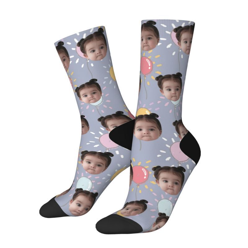 Customized Face Socks 3D Printed with Photos of Kids Gift for Mom
