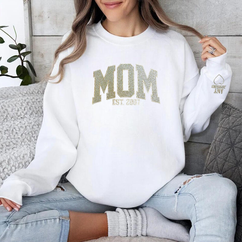 Personalized Sweatshirt Embroidered Mom with Custom Glitter Design Attractive Gift for Mother's Day