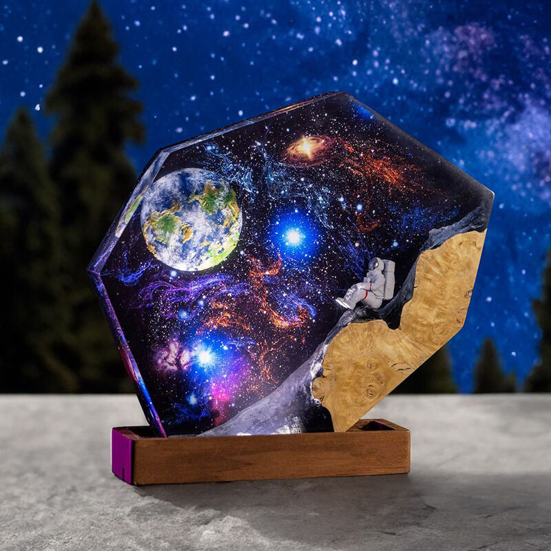 Astronaut And Interstellar Resin Wood Art Lamp Beautiful Gift for Best Friend
