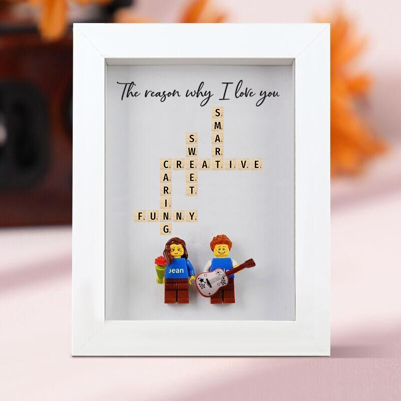 Marco de fotos personalizado con minifiguras y regalo de Scrabble para el día de San Valentín