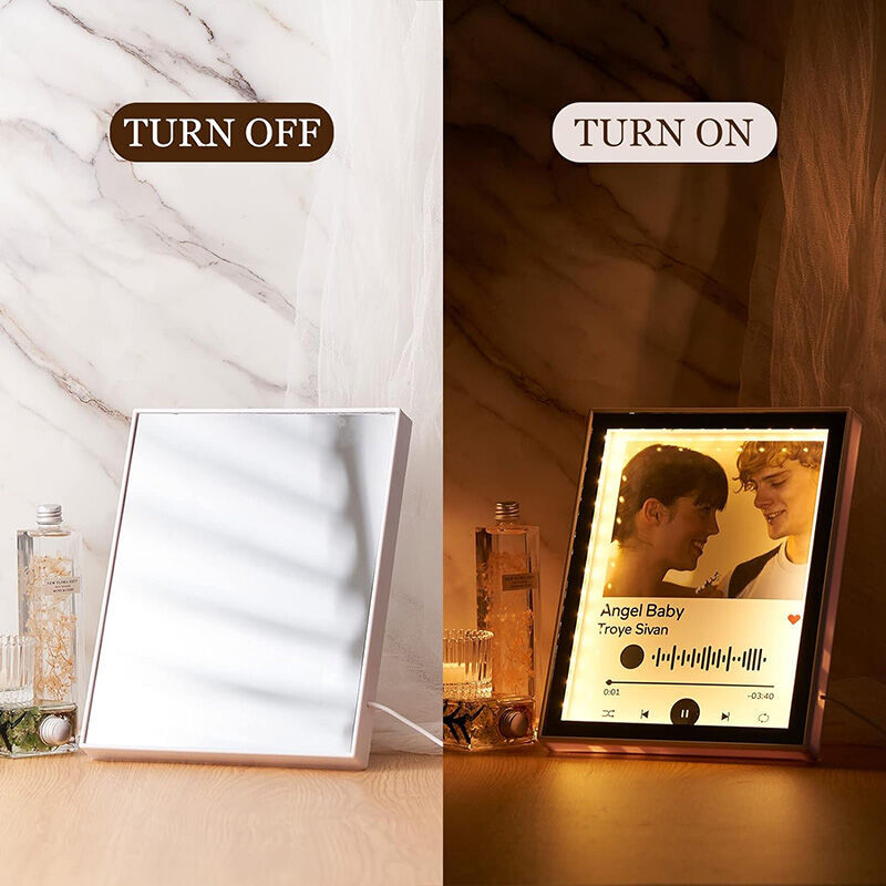 Personalized Picture Mirror Lamp with Custom Spotify Code Creative Gift for Couples