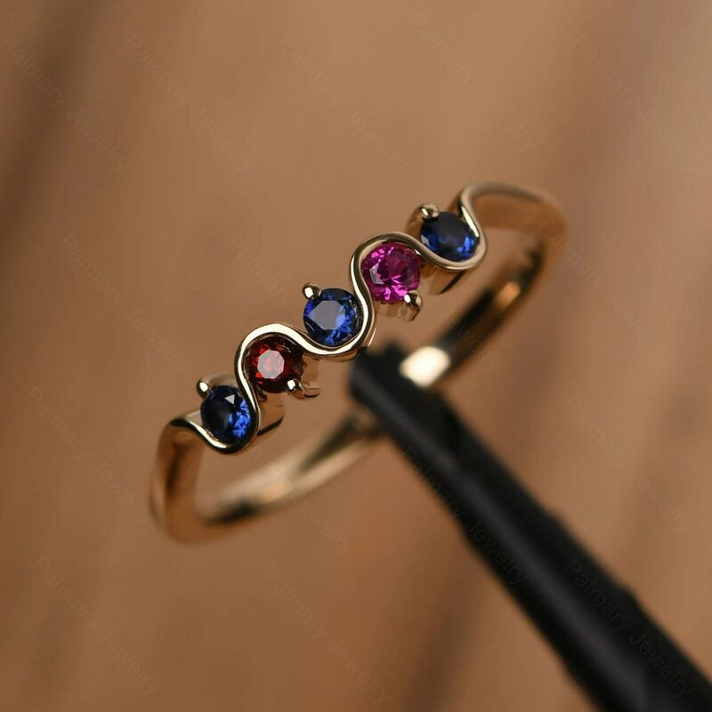 Personalised Birthstone Wave Ring Gift for Mother's Day