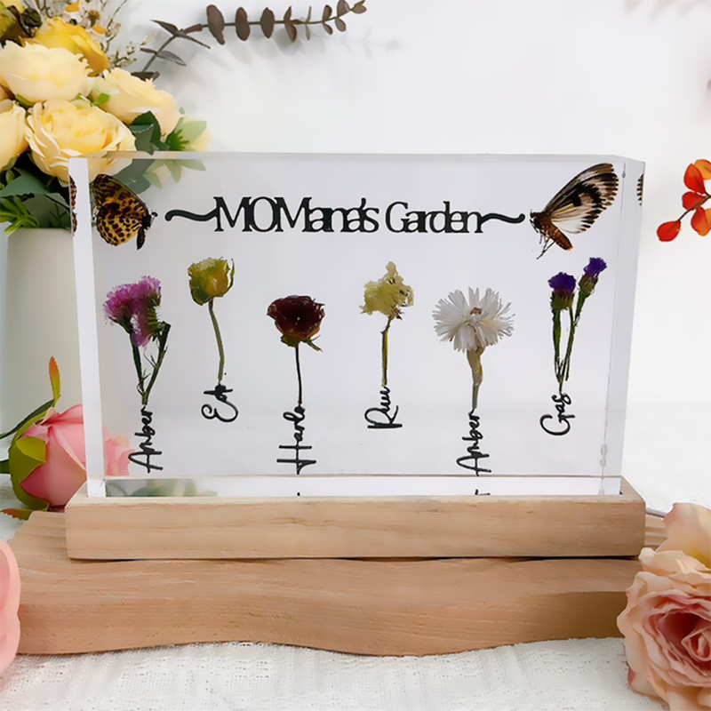 Personalisierte Name Resin Holz Lampe mit individuellen Geburt Blumen Bestes Geschenk für Mama