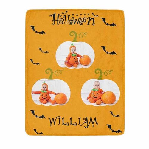 Custom Photo Blanket with Text Personalized Halloween Gift For Family