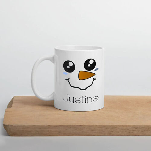 Personalized Cute Snowman Smiley Face Custom Name Mug