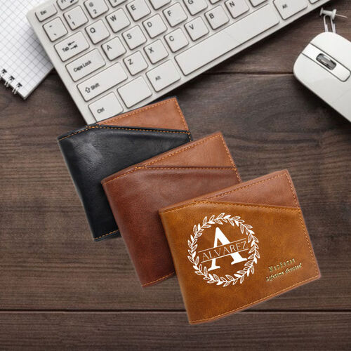 Personalized Simple Men's Leather Wallet Custom Name and Initial for Best Father
