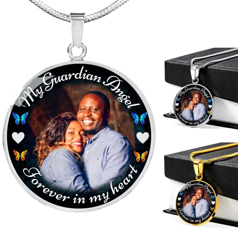 "My Guardian Angel Forever in My Heart" Custom Photo Necklace