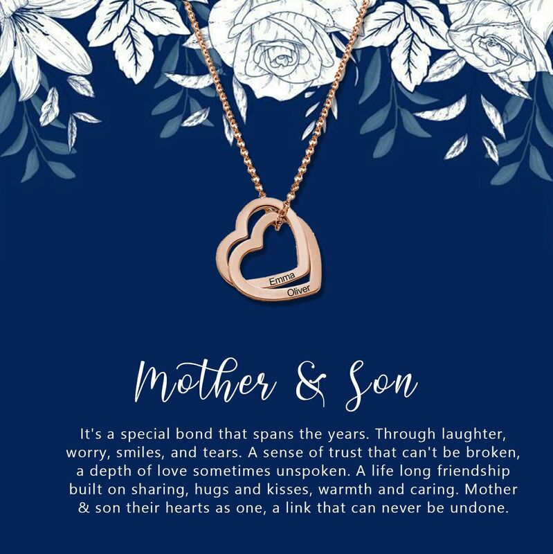 Personalized Name Necklace Gift "Mother & Son Their Heart As One"