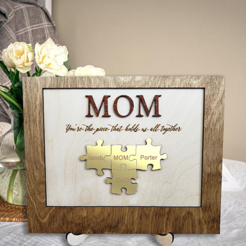 Personalized Yellow Gold Name Puzzle Frame for Mother's Day Gift