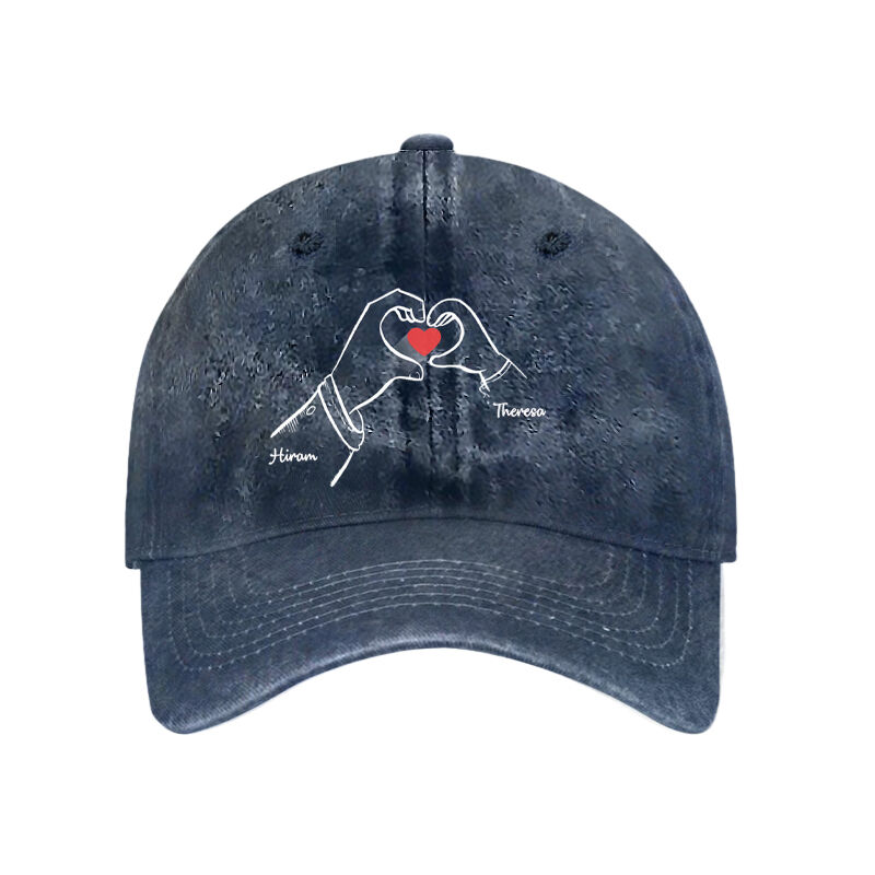 Personalized Hat Dad and Kid Hand Heart Design with Custom Name for Dear Dad