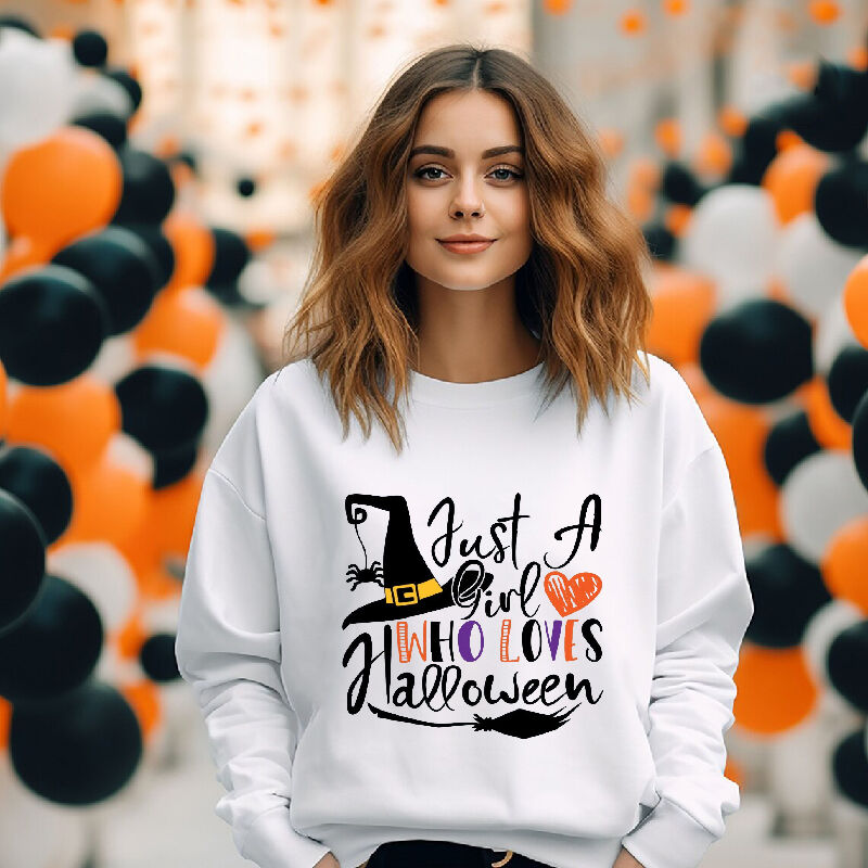 Timelessly Stylish Sweatshirt with Magic Broom Pattern Unique Gift for Friend "Just A Girl"
