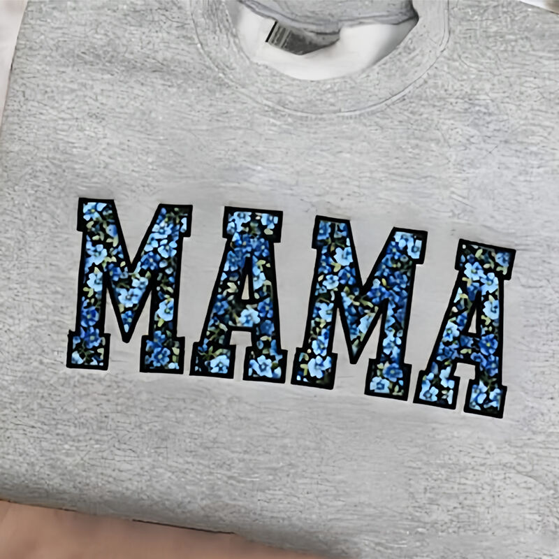 Felpa personalizzata ricamata MAMA Blu Elemento floreale Bellissimo regalo per la festa della mamma