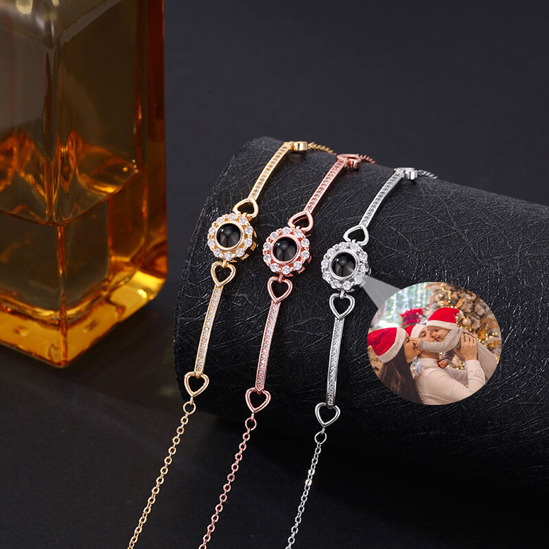 Personalized Projected Picture Bracelet With Round Pendant And Diamonds Warm Birthday Gift For Her