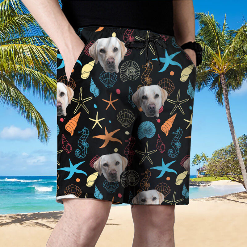 Personalized Picture Men's Beach Shorts with Blue Starfish Pattern Best Gift for Family