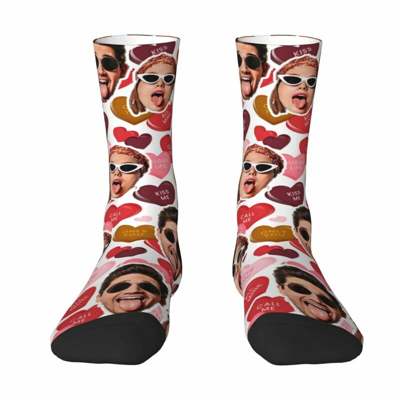 Custom Face Socks Pink Trendy Mid-Tube Socks Add Couple Photos for Girlfriend