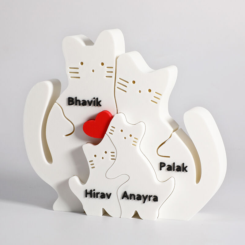 Casse-tête personnalisé imprimé en 3D de la famille du chat Cadeau de Noël chaleureux