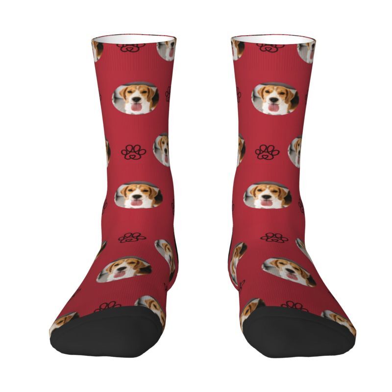 Personalized Face Socks with Line Paw Print Pattern Gift for Pet Owners