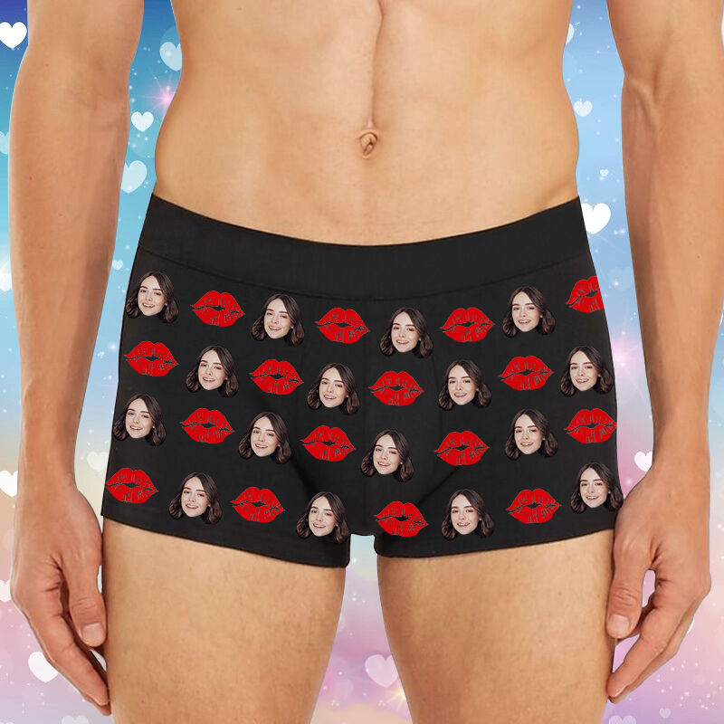 Personalized Picture Men's Underwear Boxer Briefs With Red Mouth Pattern Surprising Valentine's Day Present