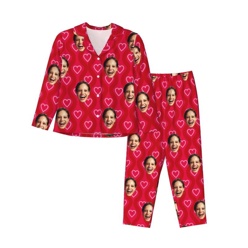 Personalized Pajamas Custom Photo Red Shining Love Heart Pattern Design Attractive Gift for Her