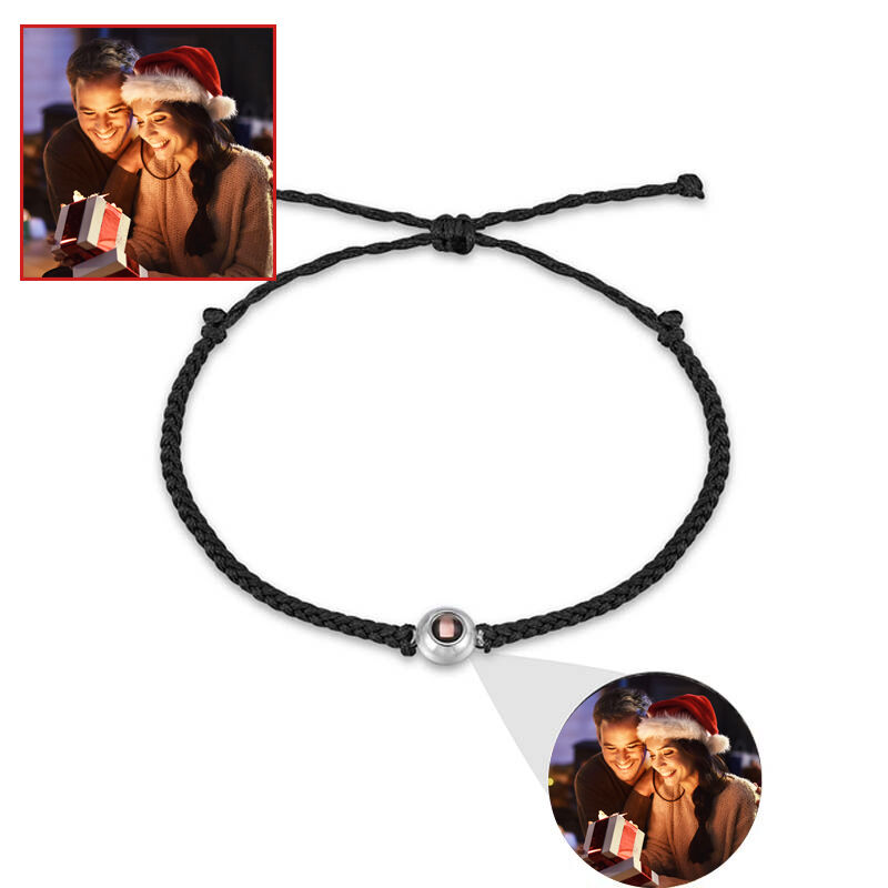 Personalized Circle Photo Projector Bracelet For Women And Men Black with Black Rope