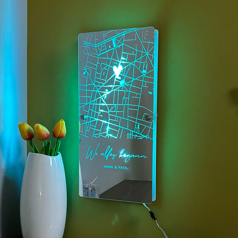 Personalized Map Mirror Lamp Sweet Gift For Couples