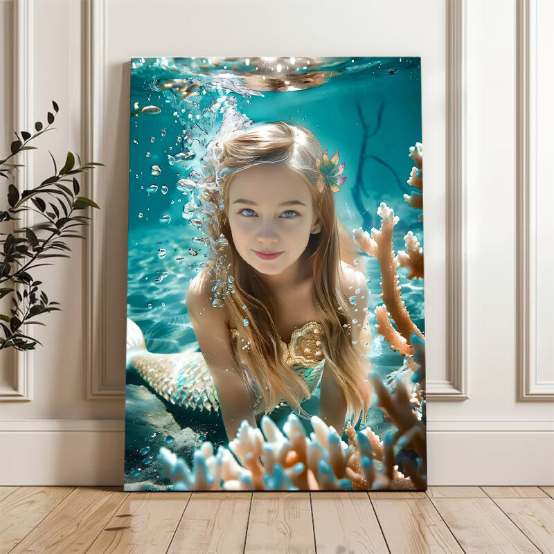 Personalized Mermaid Portraits with Custom Face Swap Cute Present for Kids